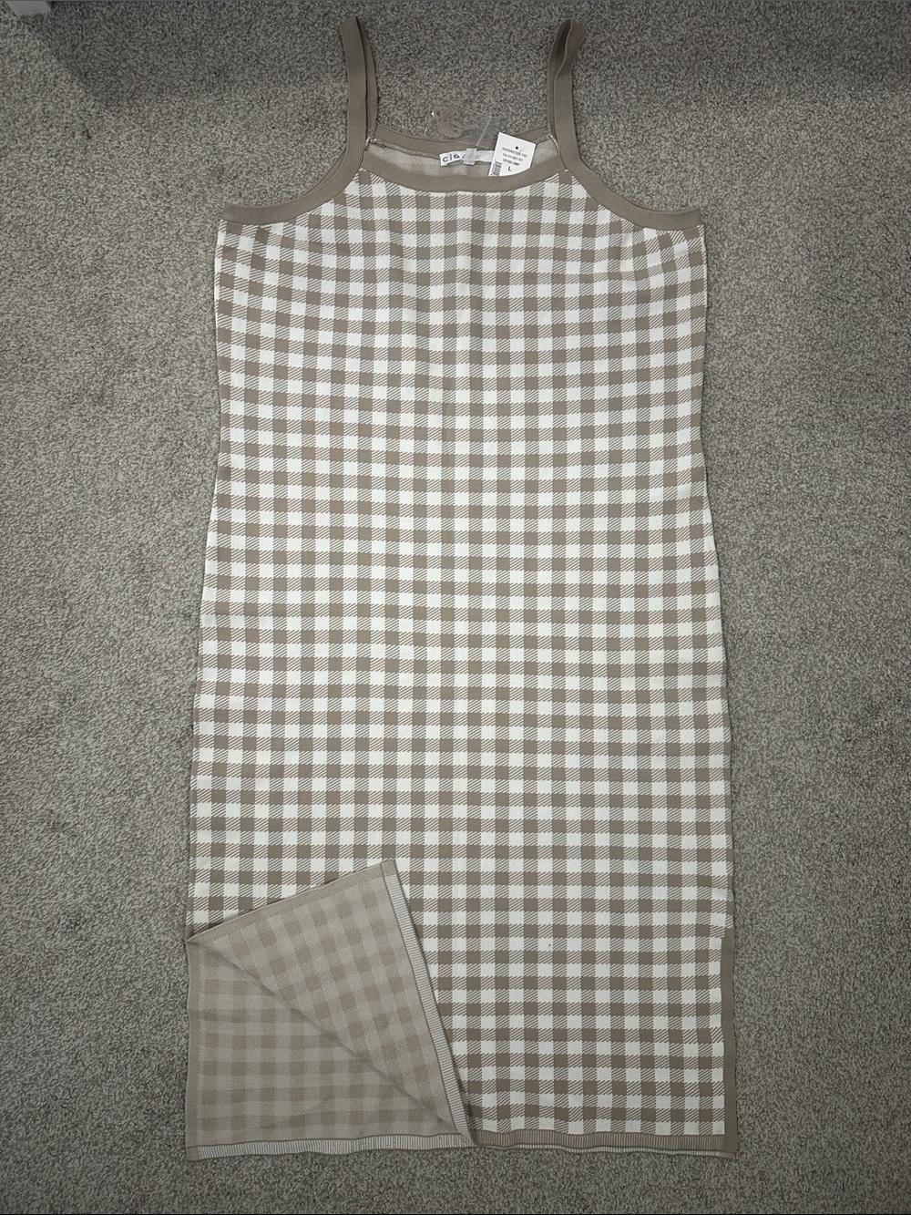 Cleo’s Beige and White Check Knit Sweater Dress